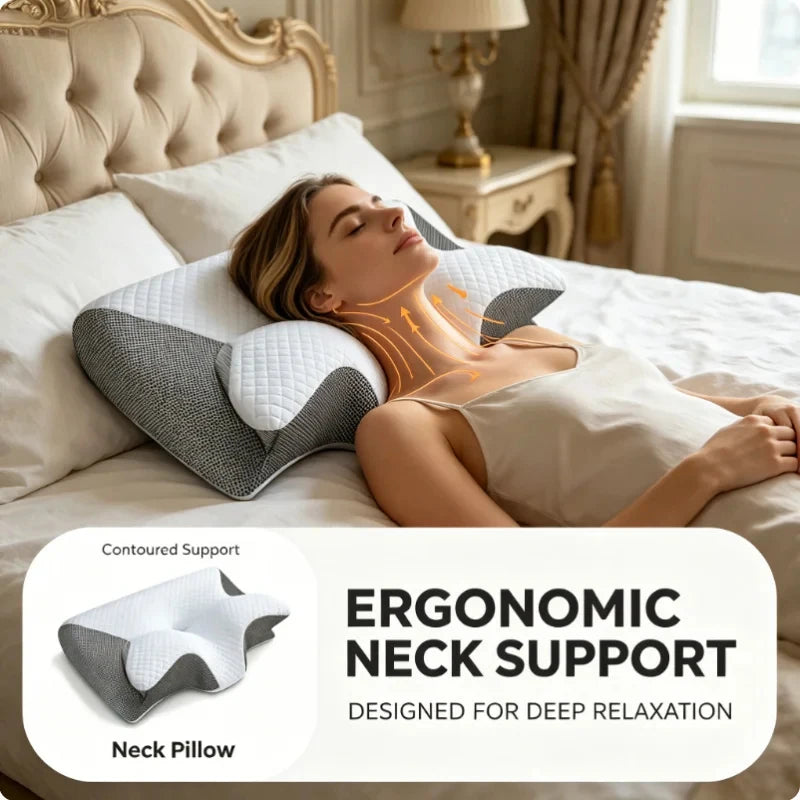 Neck Pain Relief Cervical Pillow Memory Foam Ergonomic Orthopedic Contour Support Breathable Bed Pillow for All Sleepers