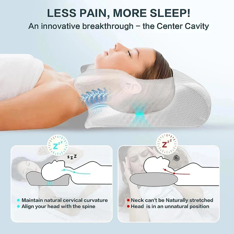Neck Pain Relief Cervical Pillow Memory Foam Ergonomic Orthopedic Contour Support Breathable Bed Pillow for All Sleepers