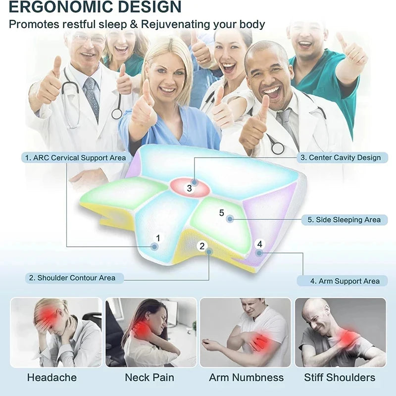 Neck Pain Relief Cervical Pillow Memory Foam Ergonomic Orthopedic Contour Support Breathable Bed Pillow for All Sleepers
