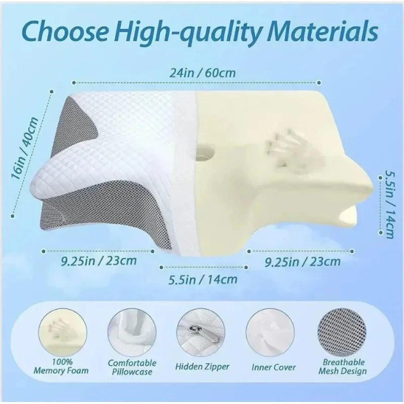 Neck Pain Relief Cervical Pillow Memory Foam Ergonomic Orthopedic Contour Support Breathable Bed Pillow for All Sleepers