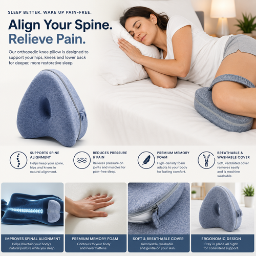Align Pillow — Align Your Spine, Relieve Pain. Orthopedic knee pillow supports hips, knees and lower back for deeper sleep.
